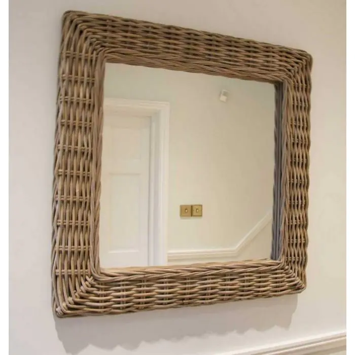 Natural Kubu Grey Wicker Mirror - Square - 7