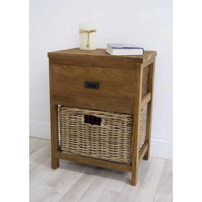 Reclaimed Teak Storage Unit with 1 Drawer and 1 Wicker Basket - Rectangular - 1