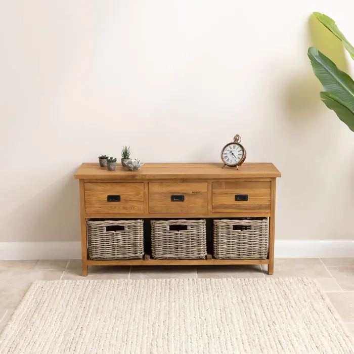 Reclaimed Teak 3 Drawer 3 Basket Storage Unit - 126cm - 1