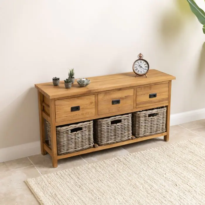 Reclaimed Teak 3 Drawer 3 Basket Storage Unit - 126cm - 3