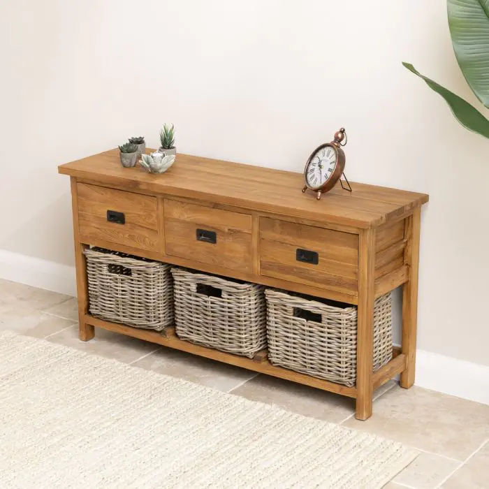 Reclaimed Teak 3 Drawer 3 Basket Storage Unit - 126cm - 2