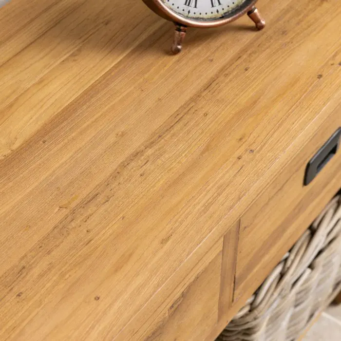 Reclaimed Teak 3 Drawer 3 Basket Storage Unit - 126cm - 6