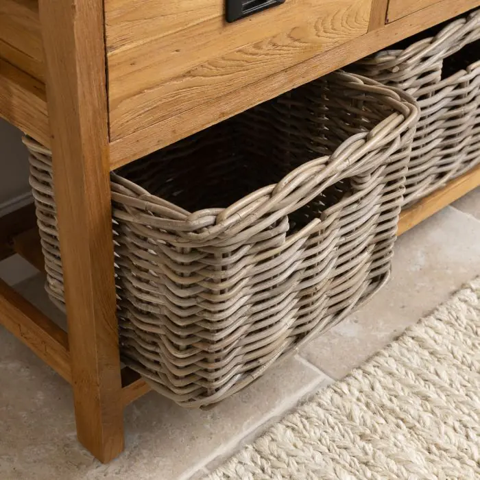 Reclaimed Teak 3 Drawer 3 Basket Storage Unit - 126cm - 5