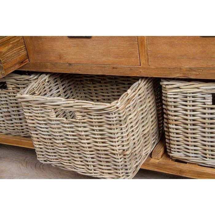 Reclaimed Teak 3 Drawer 3 Basket Storage Unit 126cm Sustainable Furniture