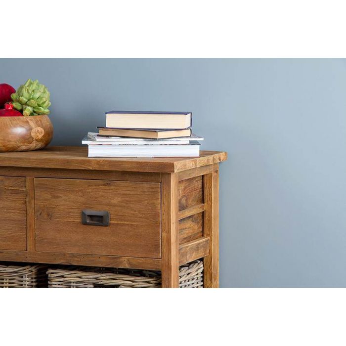 Reclaimed Teak 3 Drawer 3 Basket Storage Unit 126cm Sustainable Furniture
