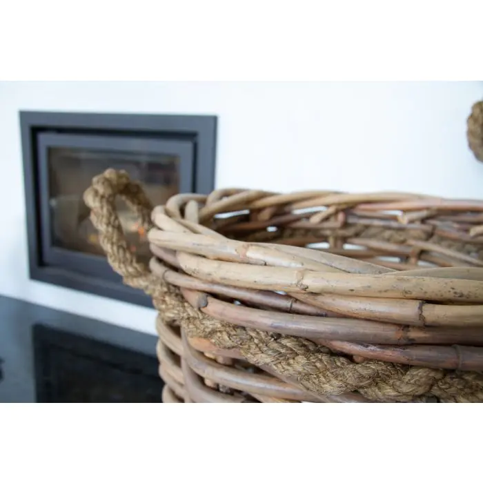 Pair of Natural Wicker Circular Log Baskets with Rope Handles - 2
