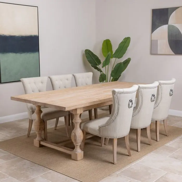 American Oak Solid Dining Table (Light Oak) with 8 Natural Windsor Ring Back Chairs - 1