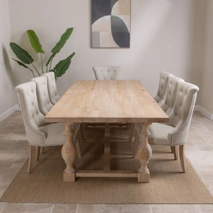 American Oak Solid Dining Table (Light Oak) with 8 Natural Windsor Ring Back Chairs - 3