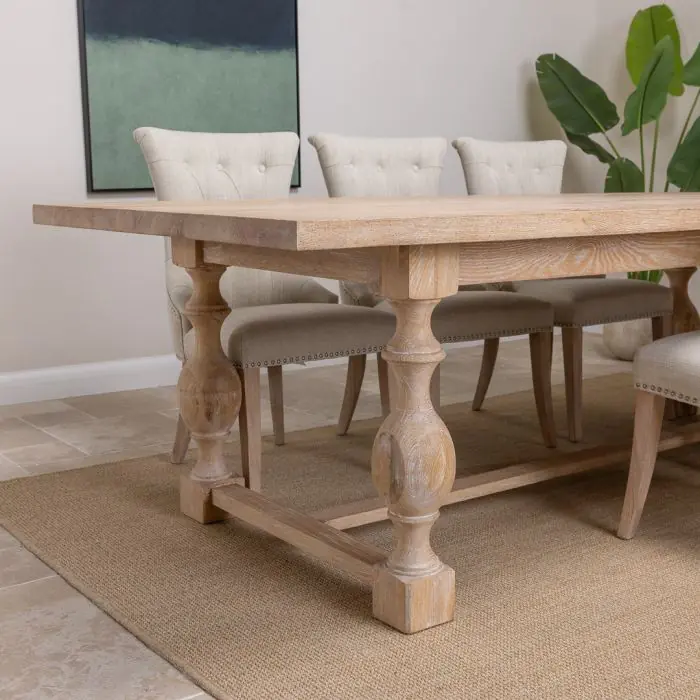 American Oak Solid Dining Table (Light Oak) with 8 Natural Windsor Ring Back Chairs - 4