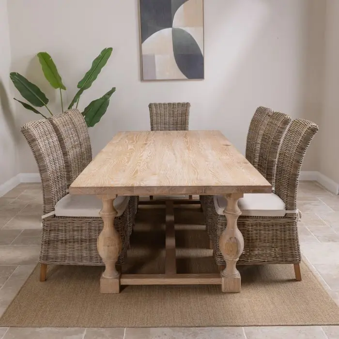 American Oak Solid Dining Table (Light Oak) with 8 Latifa Dining Chairs - 3