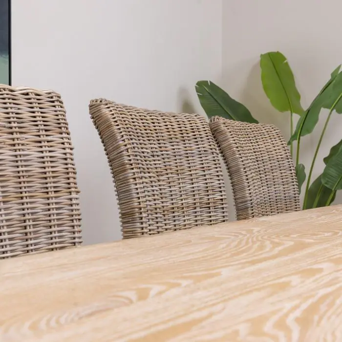 American Oak Solid Dining Table (Light Oak) with 8 Latifa Dining Chairs - 6