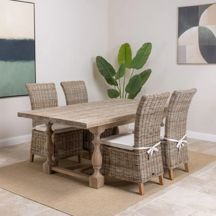 American Oak Solid Dining Table (Dark Oak) with 6 Latifa Dining Tables - 2