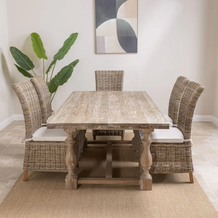 American Oak Solid Dining Table (Dark Oak) with 6 Latifa Dining Tables - 1