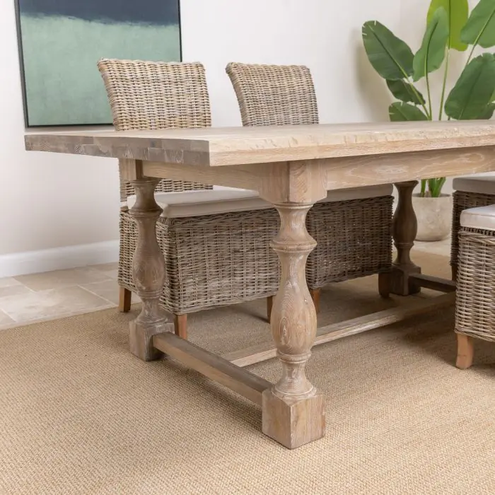 American Oak Solid Dining Table (Dark Oak) with 6 Latifa Dining Tables - 3