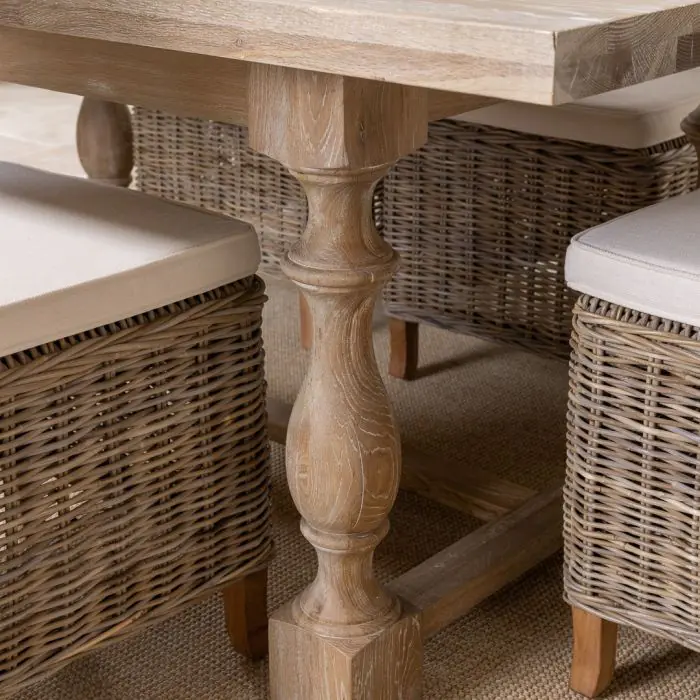 American Oak Solid Dining Table (Dark Oak) with 6 Latifa Dining Tables - 8