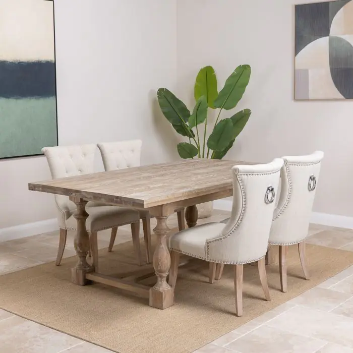 American Oak Solid Dining Table (Dark Oak) with 6 Natural Windsor Ring Back Chairs - 2