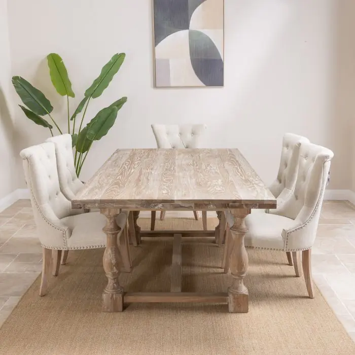 American Oak Solid Dining Table (Dark Oak) with 6 Natural Windsor Ring Back Chairs - 3