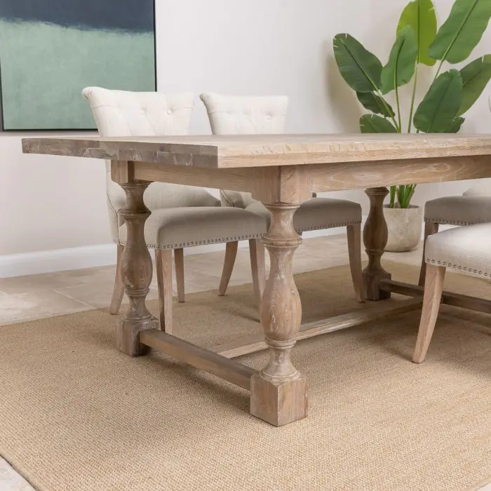 American Oak Solid Dining Table (Dark Oak) with 6 Natural Windsor Ring Back Chairs - 4