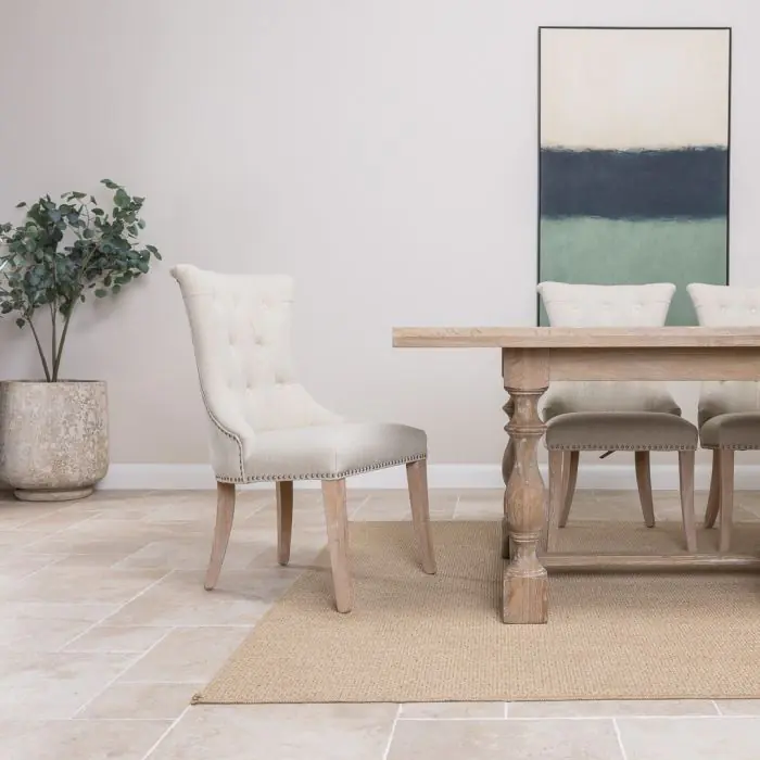 American Oak Solid Dining Table (Dark Oak) with 6 Natural Windsor Ring Back Chairs - 1