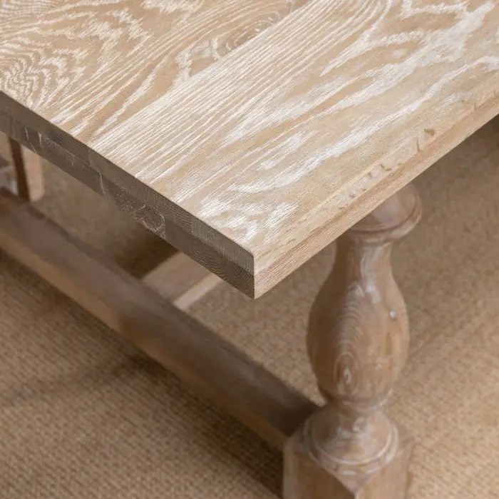 American Oak Solid Dining Table (Dark Oak) with 6 Natural Windsor Ring Back Chairs - 7