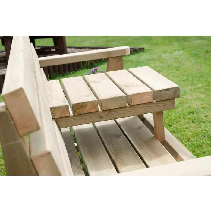 Swedish Redwood Rustic Bench with Removable Drinks Table - 3