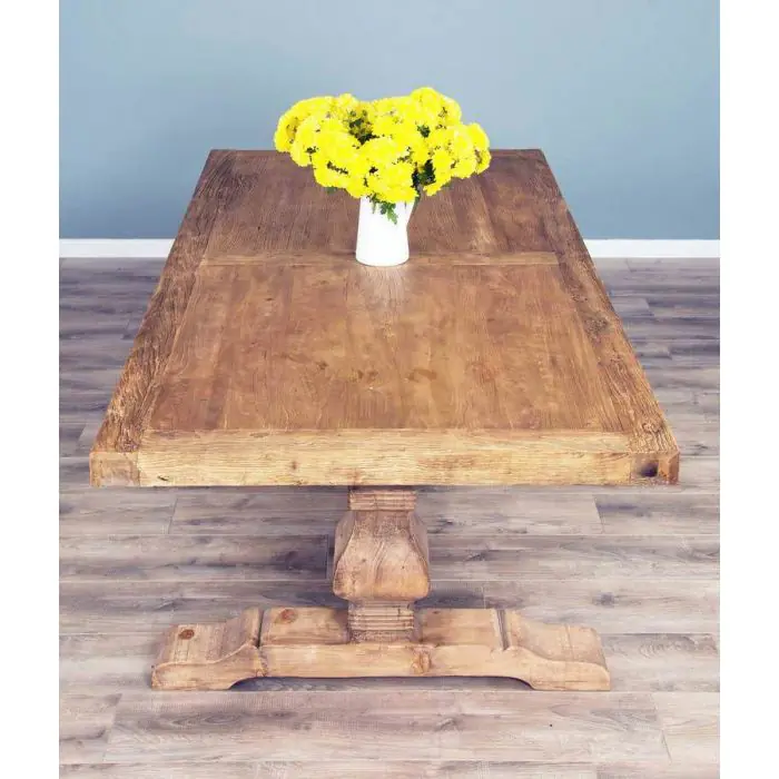 2.4m Reclaimed Elm Pedestal Dining Table with 5 Donna Armchairs and 1 Bench - 5