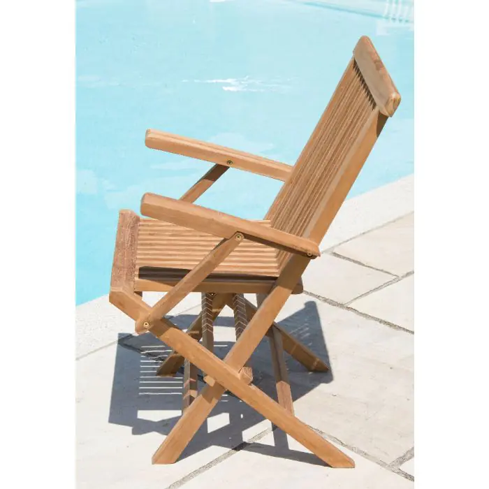 1m Teak Octagonal Folding Table with 4 Classic Folding Chairs / Armchairs - 15