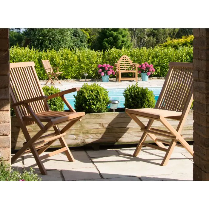 60cm Teak Circular Folding Table with 2 Classic Folding Chairs - 4