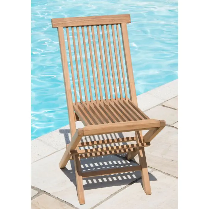 1.2m Teak Circular Folding Table with 6 Classic Folding Chairs  - 6