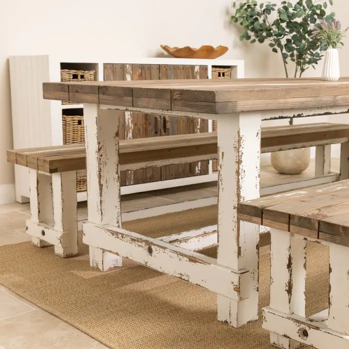 2.4m Coastal Dining Table with 2 Backless Benches - 3