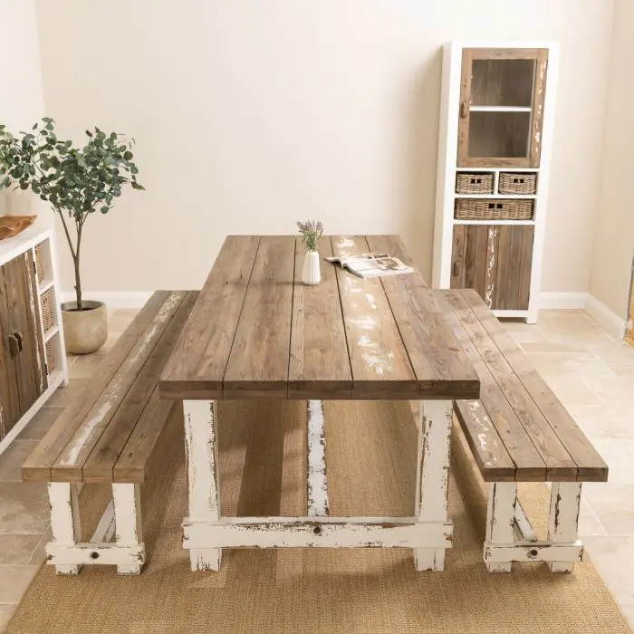 2.4m Coastal Dining Table with 2 Backless Benches - 1
