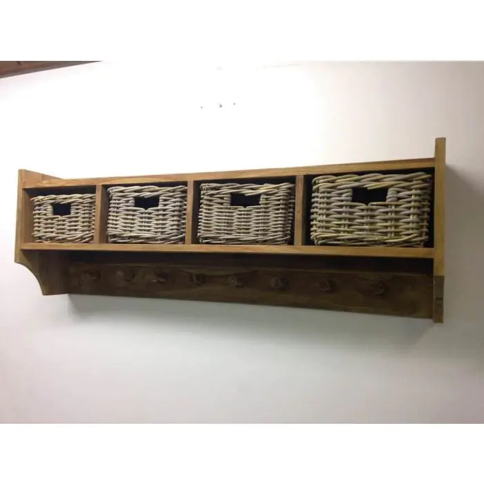 Reclaimed Teak Hall Seat with Natural Cushion - Four Basket - 6
