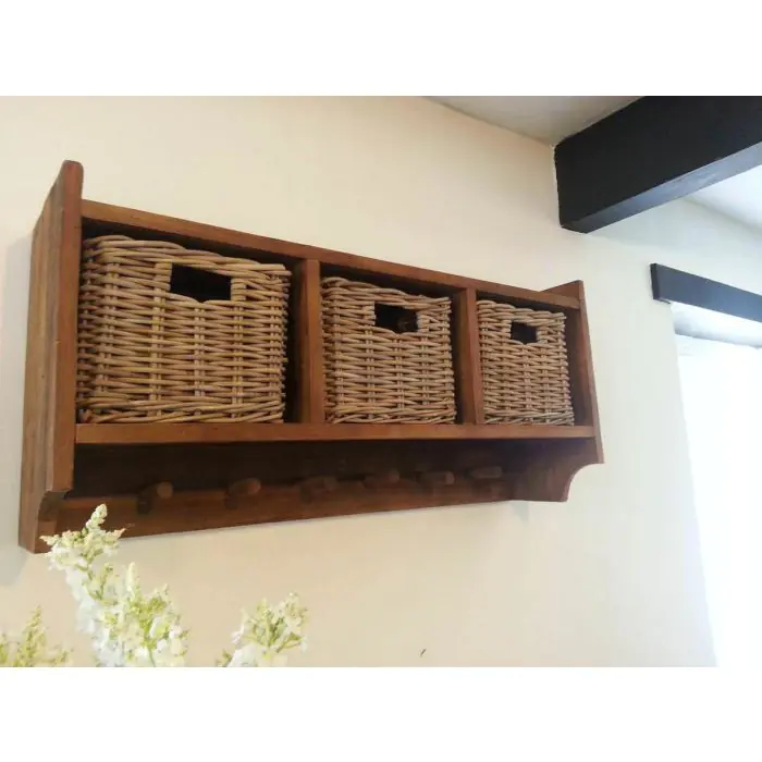 Reclaimed Teak Hall Seat with Natural Cushion - Two Basket - 5