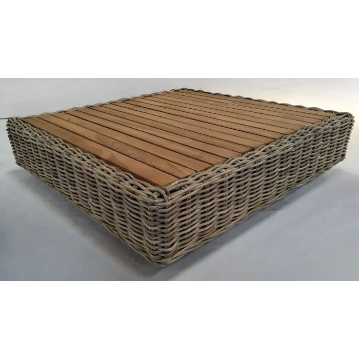 Zuri Natural Wicker and Teak Coffee Table - 3