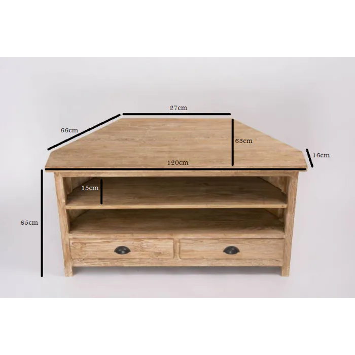 Reclaimed Teak Whitewash Corner TV Unit - 9