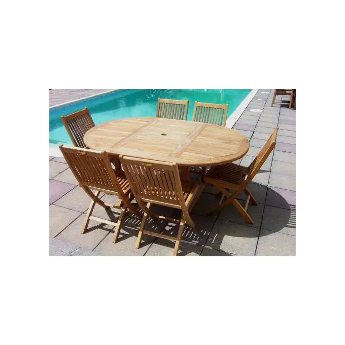 1.2m x 1.2m - 1.8m Teak Circular Extending Table with 6 Kiffa Folding Chairs / Armchairs - 2