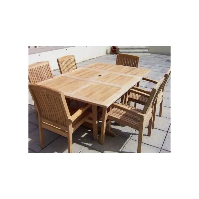 1.2m x 1.2m - 1.8m Teak Square Extending Table with 6 Marley Chairs - 1