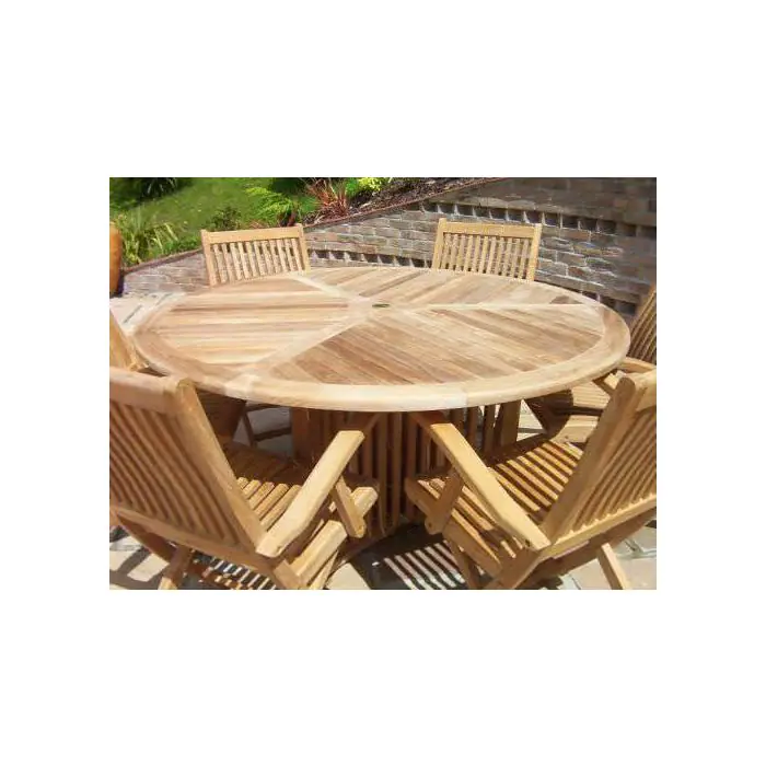 1.5m Teak Circular Radar Table with 6 Kiffa Folding Chairs - 3