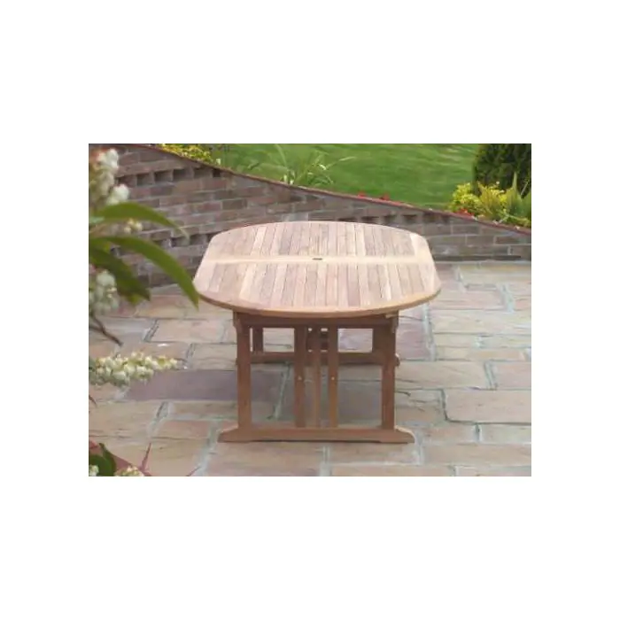 1.1m x 1.9m-2.7m Teak Oval Double Extending Table with 10 Marley Armchairs - 2