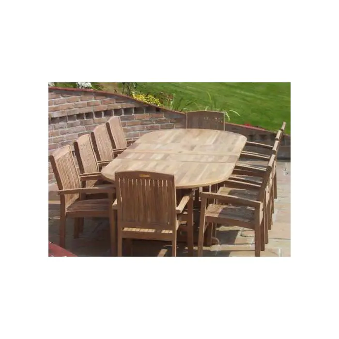 1.1m x 1.9m-2.7m Teak Oval Double Extending Table with 10 Marley Armchairs - 1