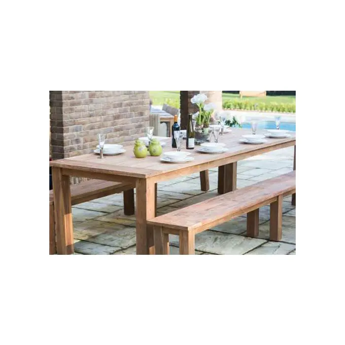 3m Reclaimed Teak Outdoor Open Slatted Table with 2 Backless Benches - 5