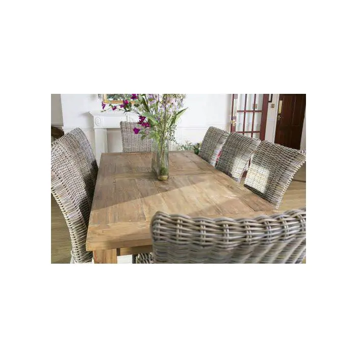 2.4m Reclaimed Teak Mexico Dining Table with 6 Latifa Chairs & 2 Armchairs - 5