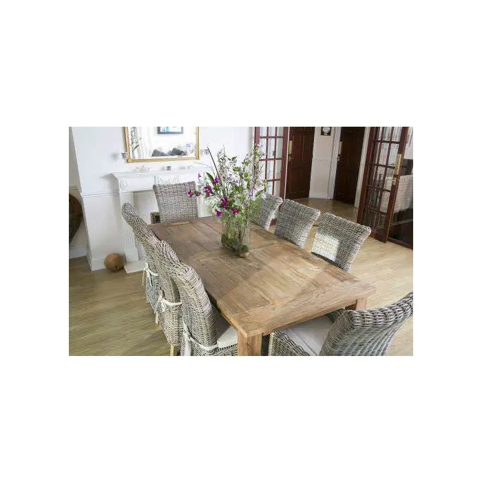 2.4m Reclaimed Teak Mexico Dining Table with 6 Latifa Chairs & 2 Armchairs - 7