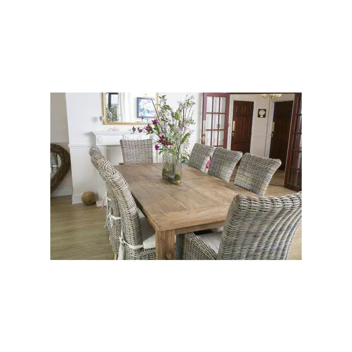 2.4m Reclaimed Teak Mexico Dining Table with 6 Latifa Chairs & 2 Armchairs - 4