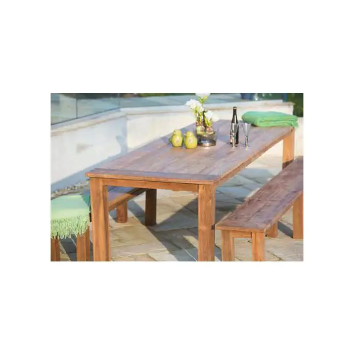 3m Reclaimed Teak Outdoor Open Slatted Table with 2 Backless Benches - 8