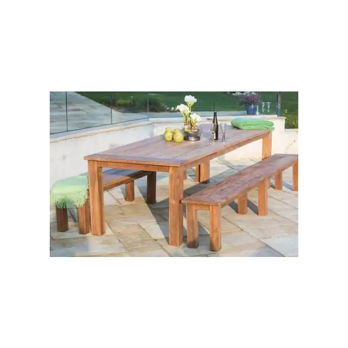 3m Reclaimed Teak Outdoor Open Slatted Table with 2 Backless Benches - 6