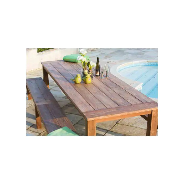 3m Reclaimed Teak Outdoor Open Slatted Table with 2 Backless Benches - 7
