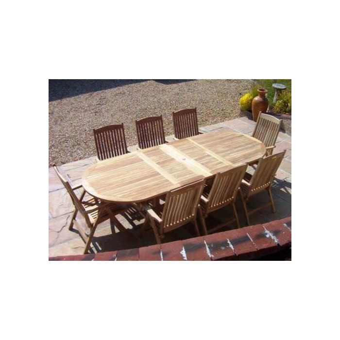 1.1m x 1.9m-2.7m Teak Oval Double Extending Table with 8 Harrogate Recliners