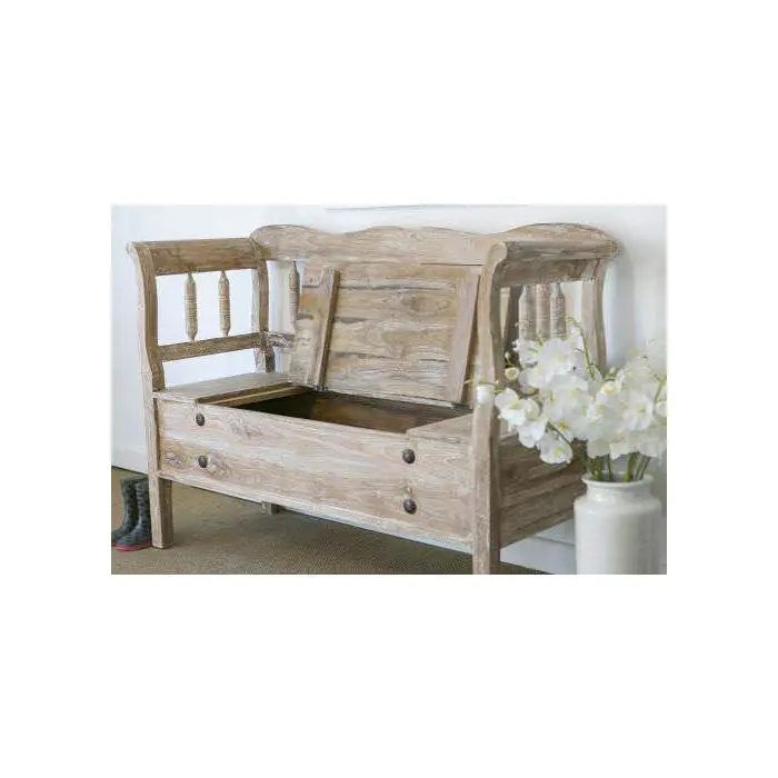Reclaimed Teak Country Bench with Storage Compartment - 1