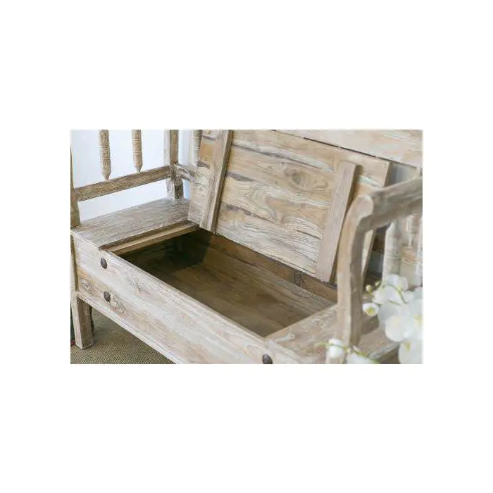 Reclaimed Teak Country Bench with Storage Compartment - 5